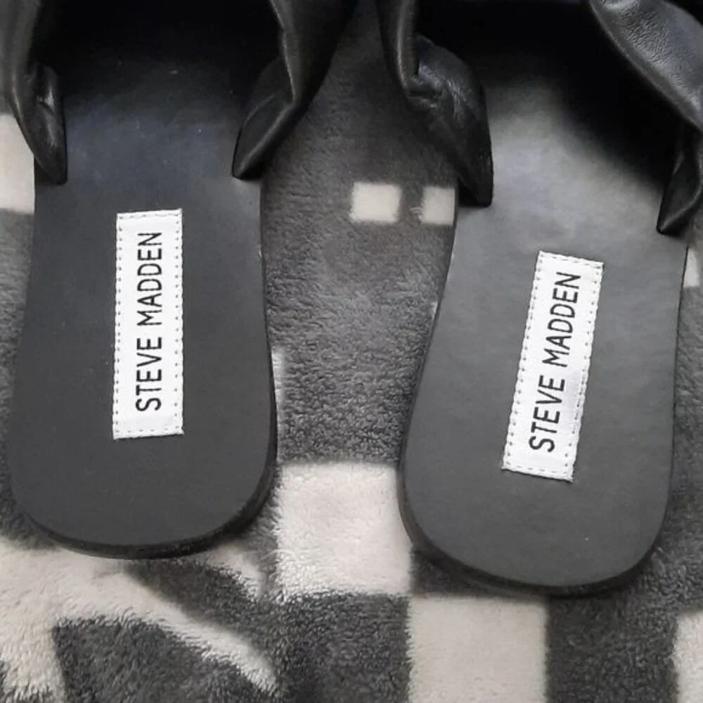 Steve Madden Black Knotted Slide Sandals with Stud Accents